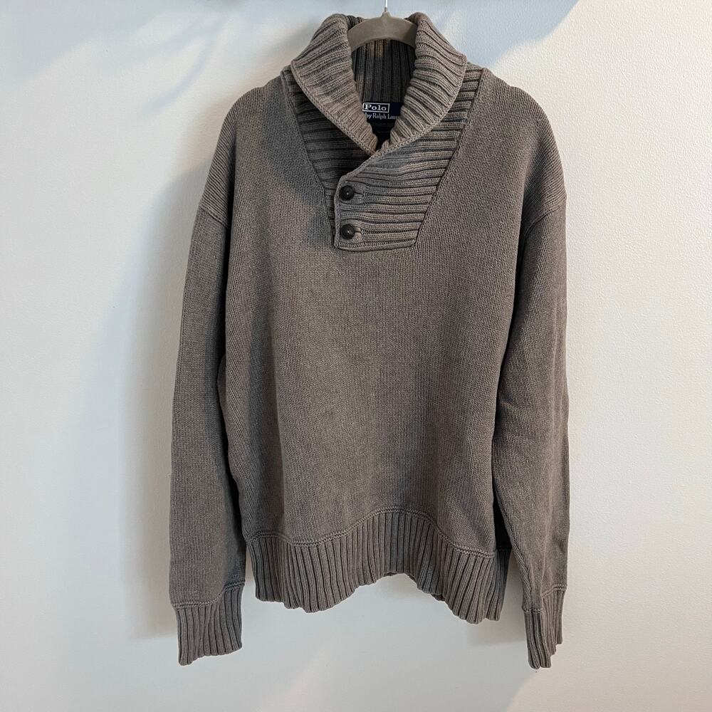 Polo Ralph Lauren Shawl Collar Taupe 100% Cotton Sweater Size XXL